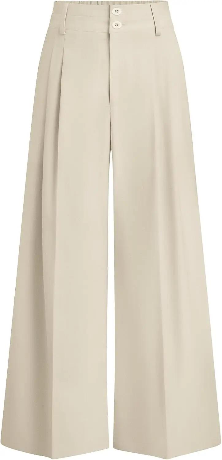PRETTYGARDEN Womens Spring Wide Leg Palazzo Pants 2026 Trendy Loose Button High Waist Pleated Work Business Casual Trousers OEKO-TEX STANDARD 100