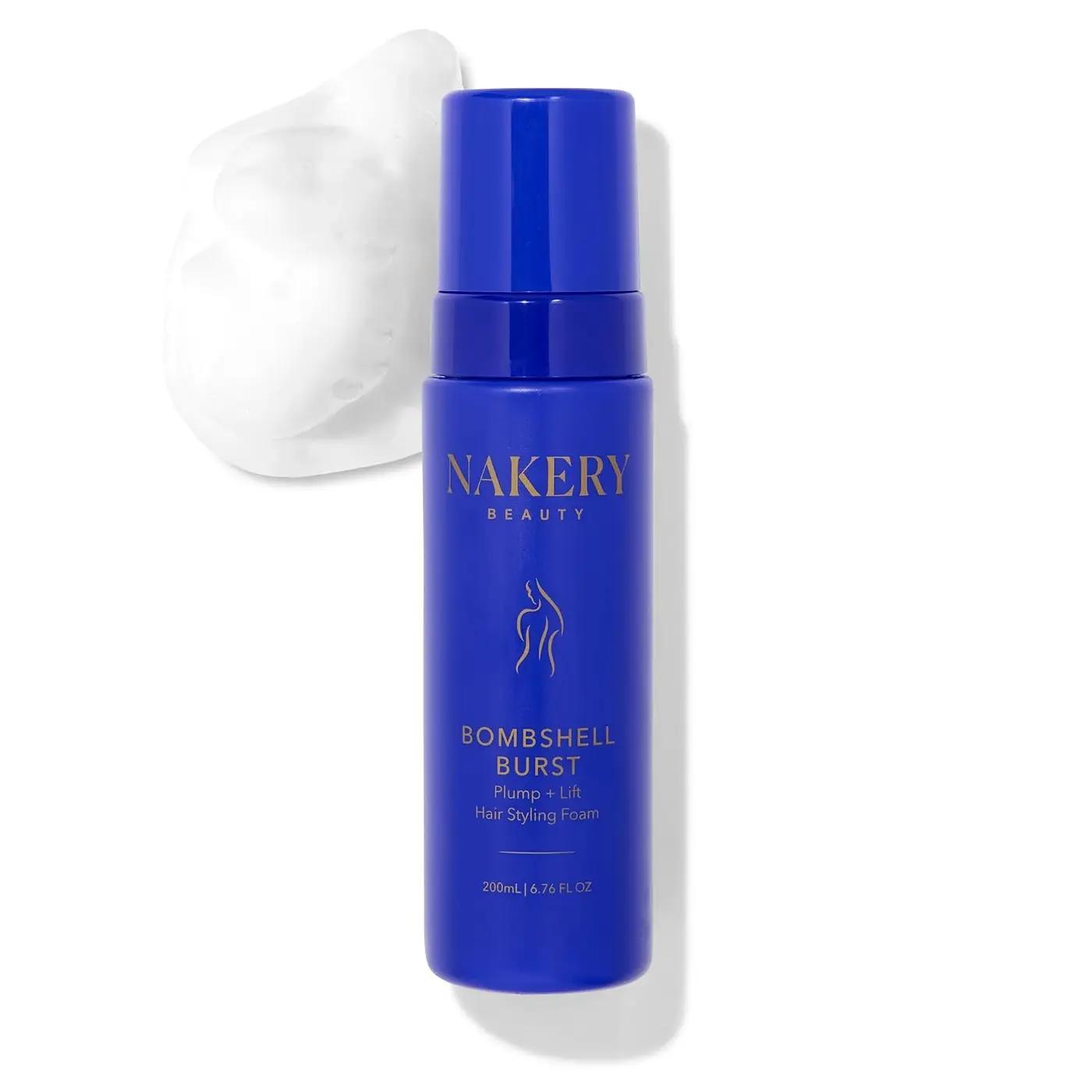 Nakery Bombshell Burst Hair Foam, Volumizing Mousse for Styling Curly and Straight Hair, Lightweight Foam with Biotin, Keratin, Panthenol, Texture Booster for All Types
