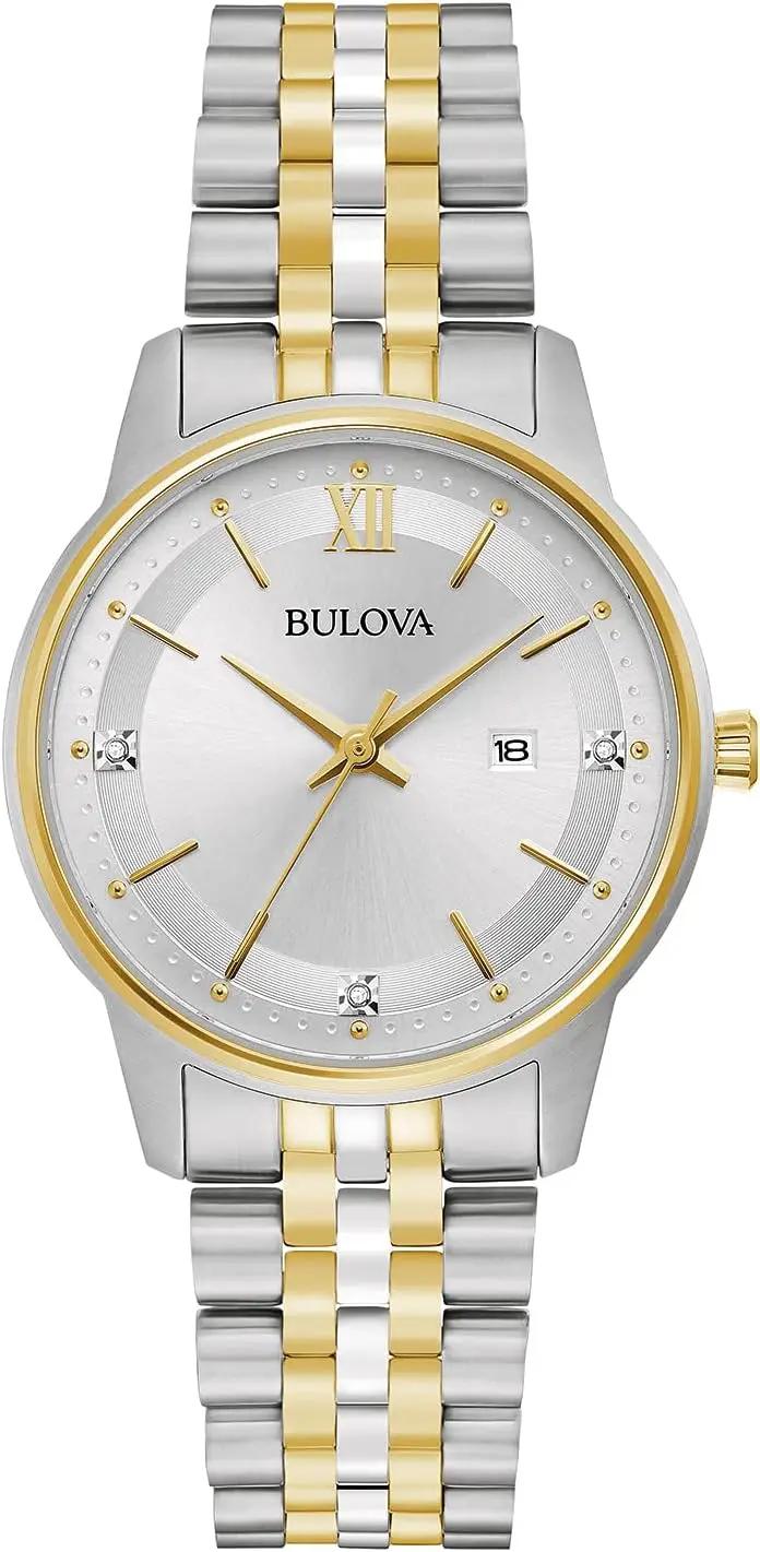Bulova Ladies' Classic Diamond Two-Tone Gold Stainless Steel 3-Hand Calendar Date Quartz Watch
