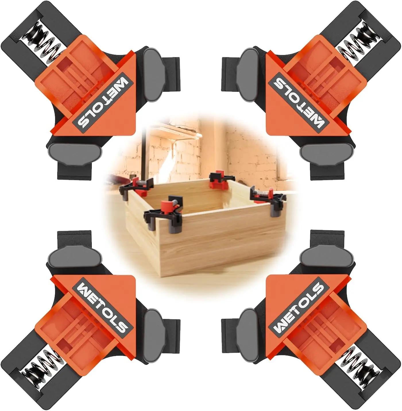 WETOLS Corner Clamp for Woodworking, 90 Degree Right Angle Clamp, Wood Clamps, 4Pcs Adjustable Spring Loaded Woodworking Clamp, Gifts for Him, Birthday Gifts for Men, Photo Framing, Orange