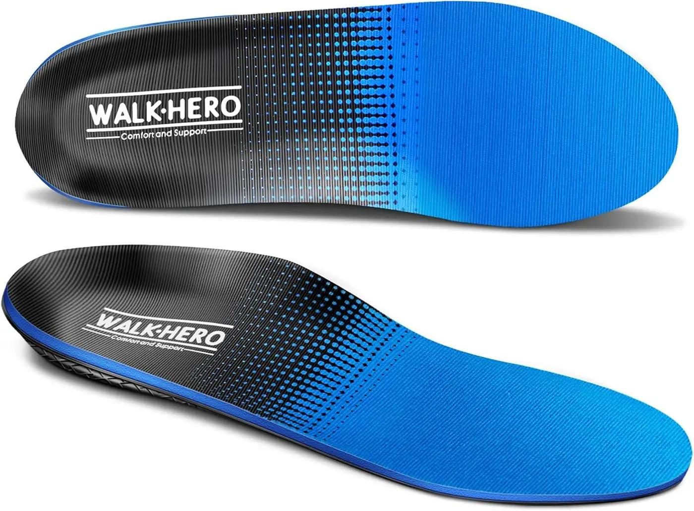 Walkhero Plantar Fasciitis Pain Relief Insoles High Arch Support Orthotic Shoes Inserts, Relieve Flat Feet and Foot Fatigue (Mens 10-10 1/2 | Womens 12-12 1/2, Blue) Recycled Claim Standard Blended
