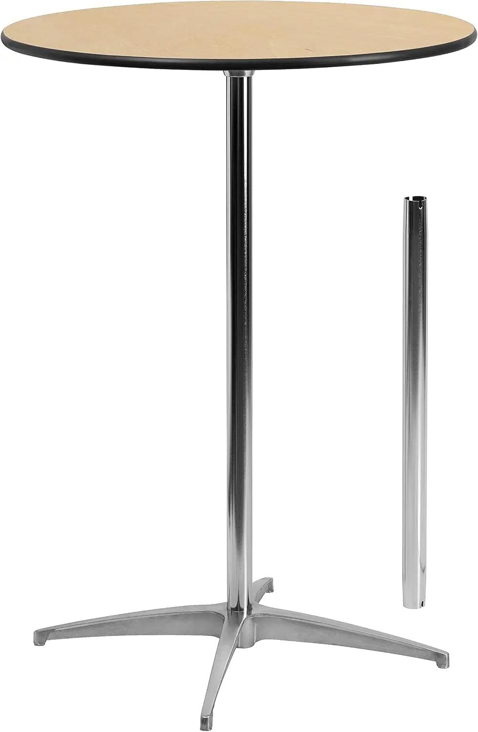 Flash Furniture Lars 30" Round Cocktail Table with 30" and 42" Columns, Adjustable Standard or Bar Height Round Table for Events or Home Use, Natural