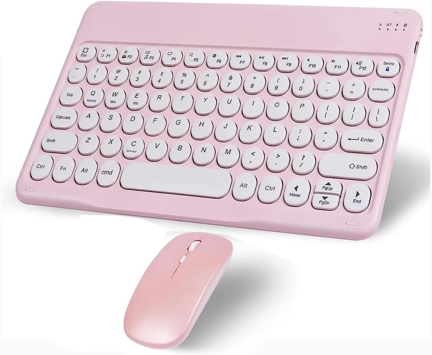 Wireless Bluetooth Keyboard and Mouse Combo Pink Portable Small Slim Typewriter Compact Ergonomic Travel Wireless Keyboard Mouse for iPhone iPad Mac MacBook Pro Air Laptop Android Phone Samsung Tablet