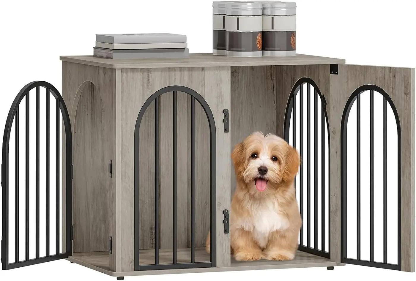 Hzuaneri 26.8'' Wooden Dog Crate Furniture, Indoor Dog Kennel Dogs Cage for Small Dogs, Heavy Duty Dog Crates Decorative Pet House End Side Table TV Stand, Greige DFC85505B The Forest Stewardship Council