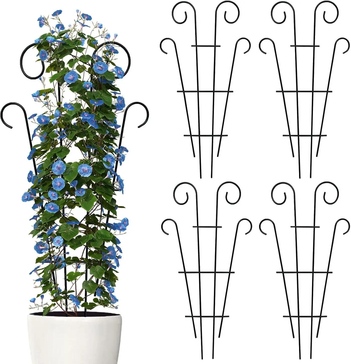 Thealyn 4 Pack 23 Inch Plant Trellis for Potted Plants, Metal Garden Trellis for Climbing Plants, Indoor Outdoor Decorative Vine Support for Pots, Wave Shape, Black