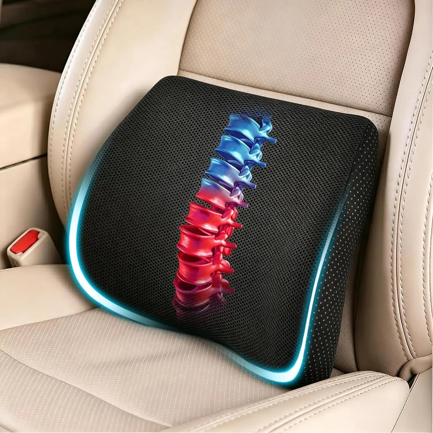 Lumbar Support Pillow for Car &amp; Office Chair - High-Density Memory Foam Back Cushion for Sciatica &amp; Lower Back Pain Relief - Non-Slip Support for Long Commutes &amp; Desk Workers (Black)