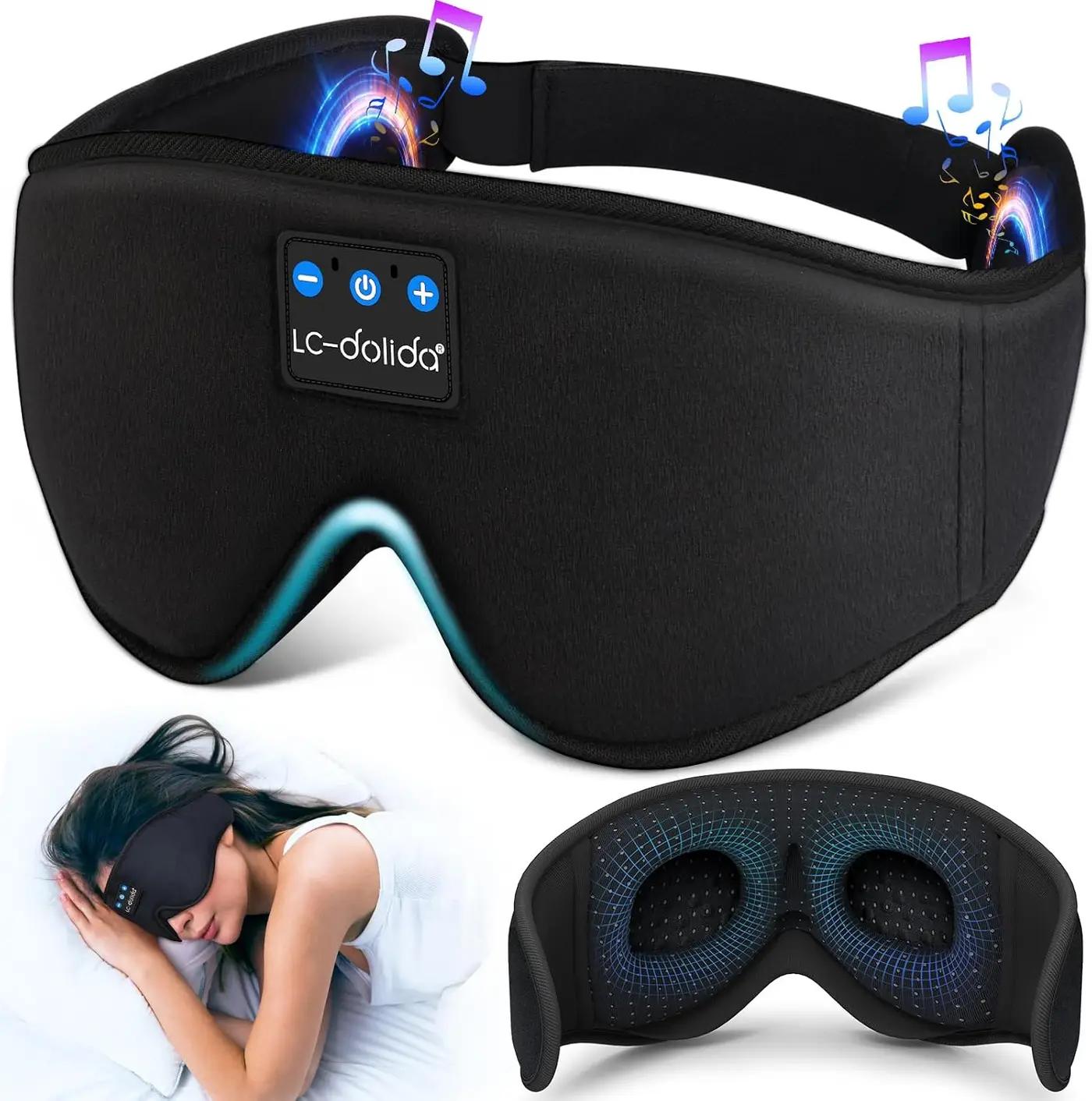 LC-dolida Sleep Headphones, 3D Sleep Mask Bluetooth Wireless Music Eye Mask, Sleeping Headphones for Side Sleepers Sleep Mask with Bluetooth Headphones Ultra-Thin Stereo Speakers Perfect for Sleeping Global Recycled Standard