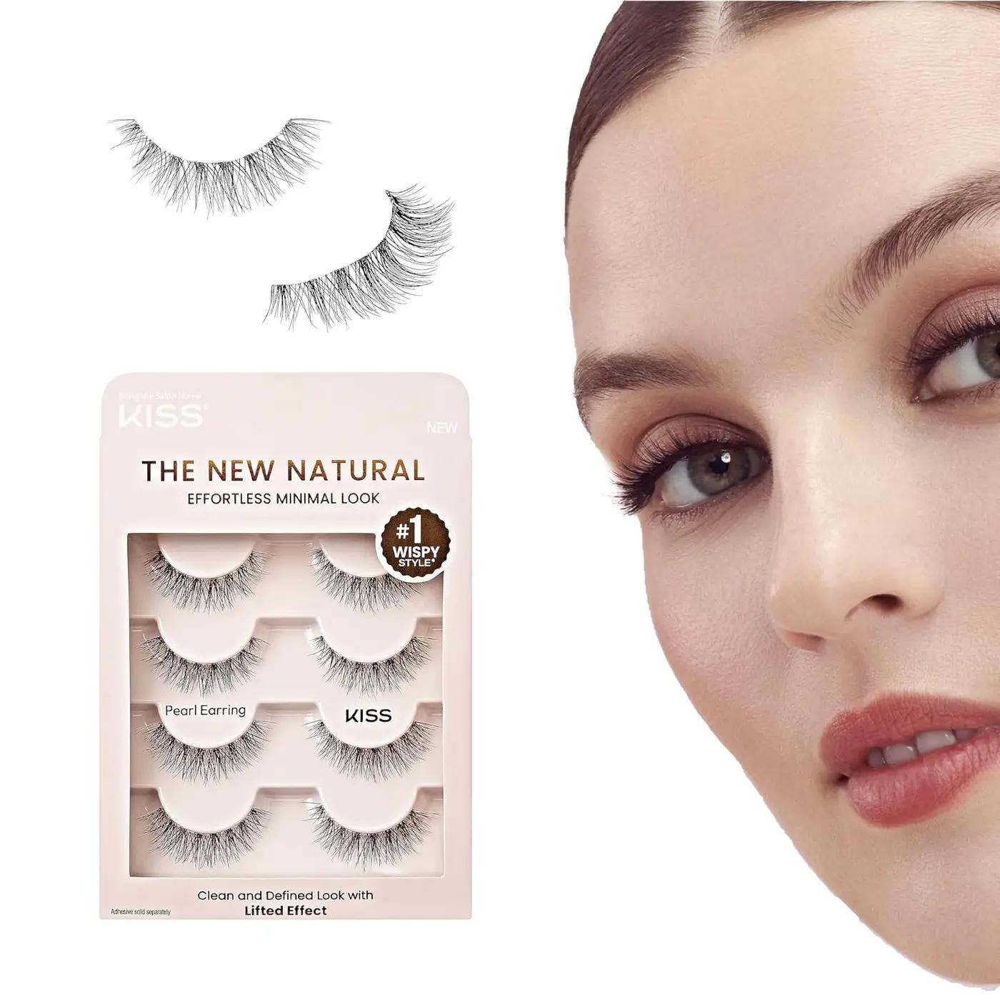 KISS The New Natural, False Eyelashes, 'Pearl Earring', 12mm, Includes 4 Pairs Of Lashes, Easy to Apply, Reusable Lash Clusters