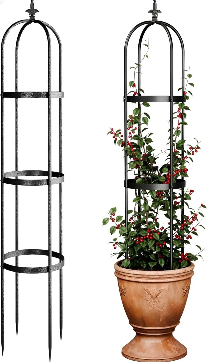 Idzo Trellis for Climbing Plants Outdoor, Garden Trellis Steel, Obelisk Design Stone Coated, 72 in Upgrade 2025, Vertical Support for Climbing Plants, Decorative for Outdoor &amp; Indoor Use