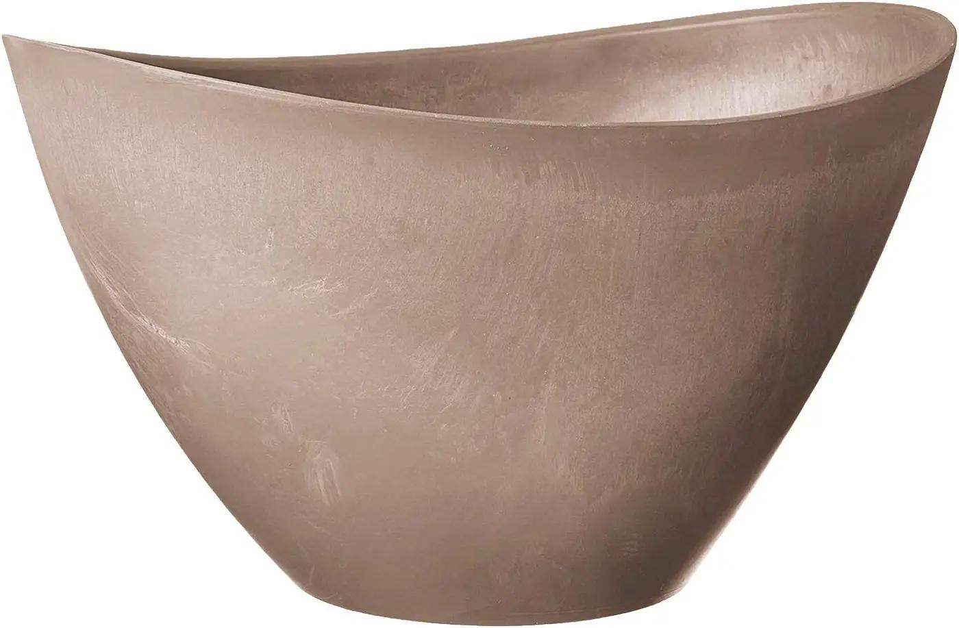 Arcadia Garden Products PSW Pot Collection YB41TP Plastic/Stone/Wood Composite Curved Planter Pot – No Drainage Hole (Drillable), for Indoor and Outdoor Plants and Gardens, 16-inch, Taupe