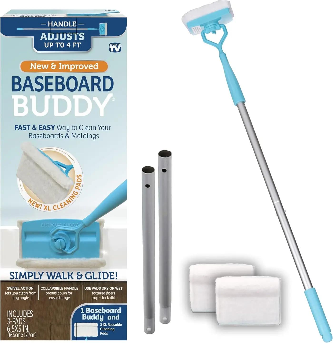 Baseboard Buddy | Lightweight Home Cleaning Essential, Perfect for Baseboards, Moldings &amp; Walls, Glide &amp; Wipe Trapping &amp; Locking Dirt &amp; Dust | As Seen on TV, (1 Baseboard Buddy &amp; 3 Reusable Pads)