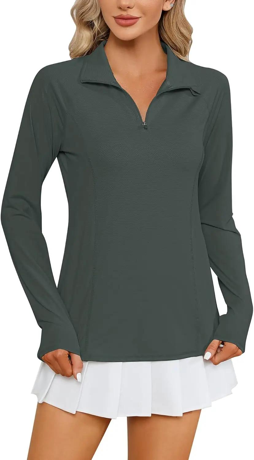 LOMON Women Long Sleeve Shirts Sun Protection 1/4 Zip Summer Quick Dry Hiking Shirts Quarter Zip Pullover for Women ISCC PLUS