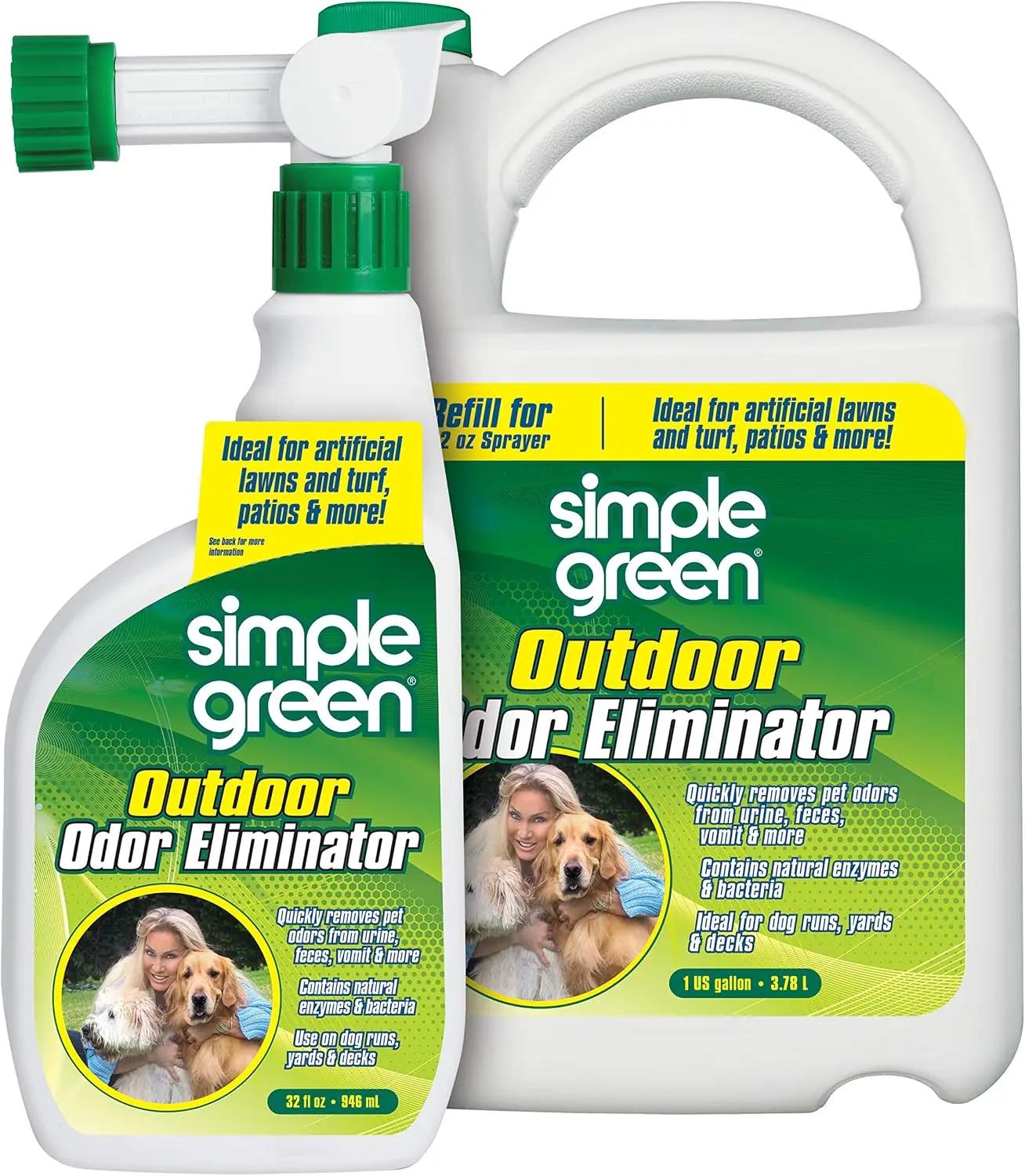 Simple Green Outdoor Odor Eliminator for Pets, Dogs, Ideal for Artificial Grass &amp; Patio (32 oz Hose End Sprayer &amp; 1 Gallon Refill)