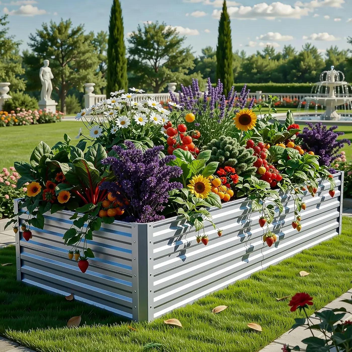 YITAHOME 6x3x2 ft Galvanized Raised Garden Bed Kit, Large Metal Planter Box with Gloves &amp; Support Rod, Outdoor Flower Bed for Plants Vegetables, Silver