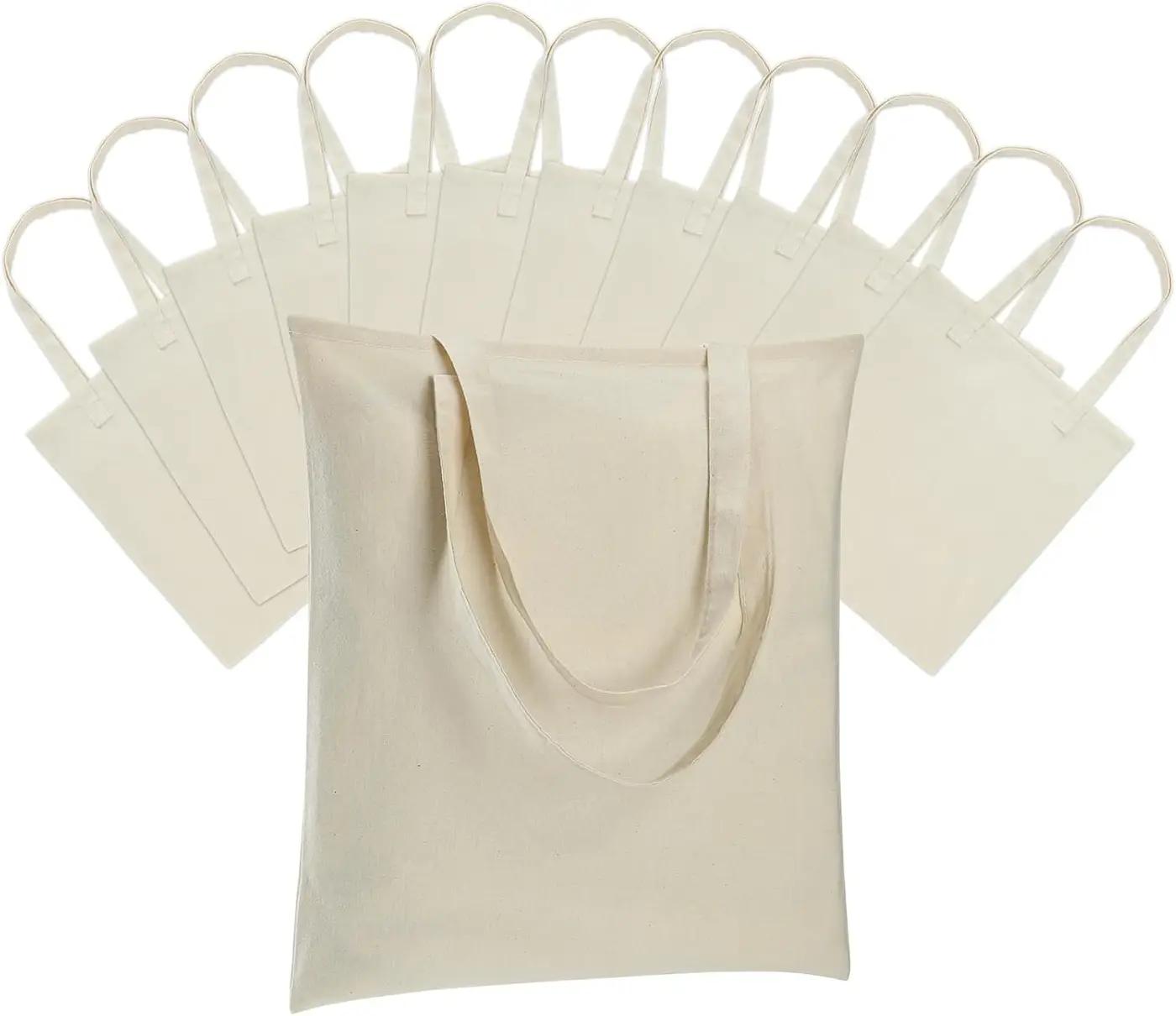 Carbrea Carbrea 12 Pack Canvas Tote Bag - Lightweight Thin Tote Bags Bulk Blank Shopping Reusable Grocery Bags for DIY Gift Sublimation Activity - Beige