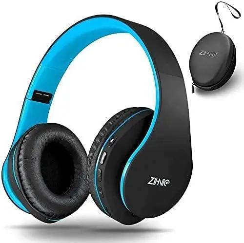 ZIHNIC Bluetooth Headphones Over-Ear, Foldable Wireless and Wired Stereo Headset Micro SD/TF, FM for Cell Phone,PC,Soft Earmuffs &amp;Light Weight for Prolonged Wearing (Black/Blue)