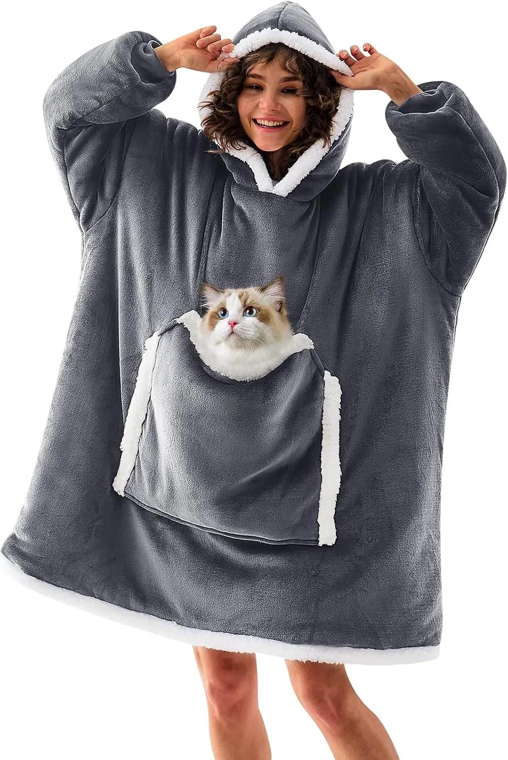 JOYWOO JOYWOO Wearable Blanket Hoodie, Birthday Gifts for Women Men Mom, Oversized Hooded Blanket for Adult, Cozy Fuzzy Sherpa Sweatshirt Blanket with Giant Pocket,Grey OEKO-TEX STANDARD 100