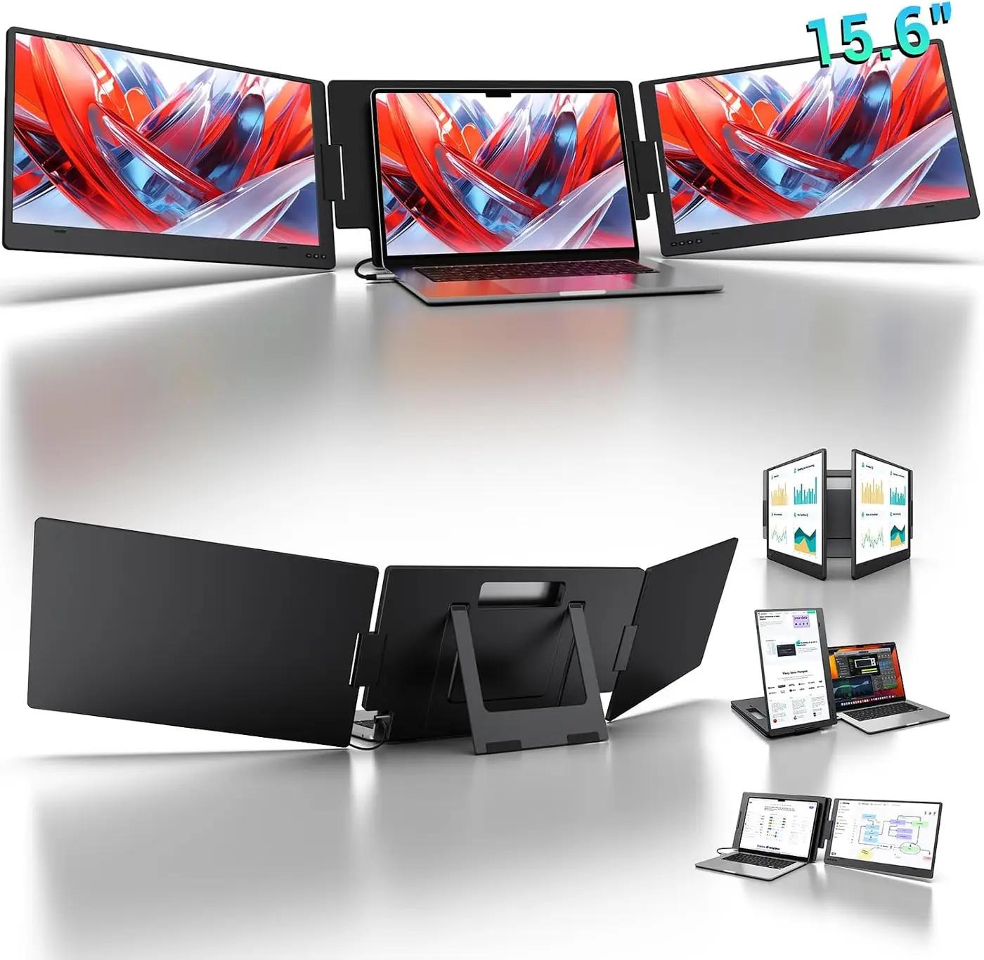KYY 15.6" Laptop Screen Extender, 1080P FHD IPS Portable Monitor, One Cable USB-C Triple Monitor, Dual Travel Screen for 12"-17'' Laptops, 360° Rotation &amp; Kickstand，X90D (Driver Need)