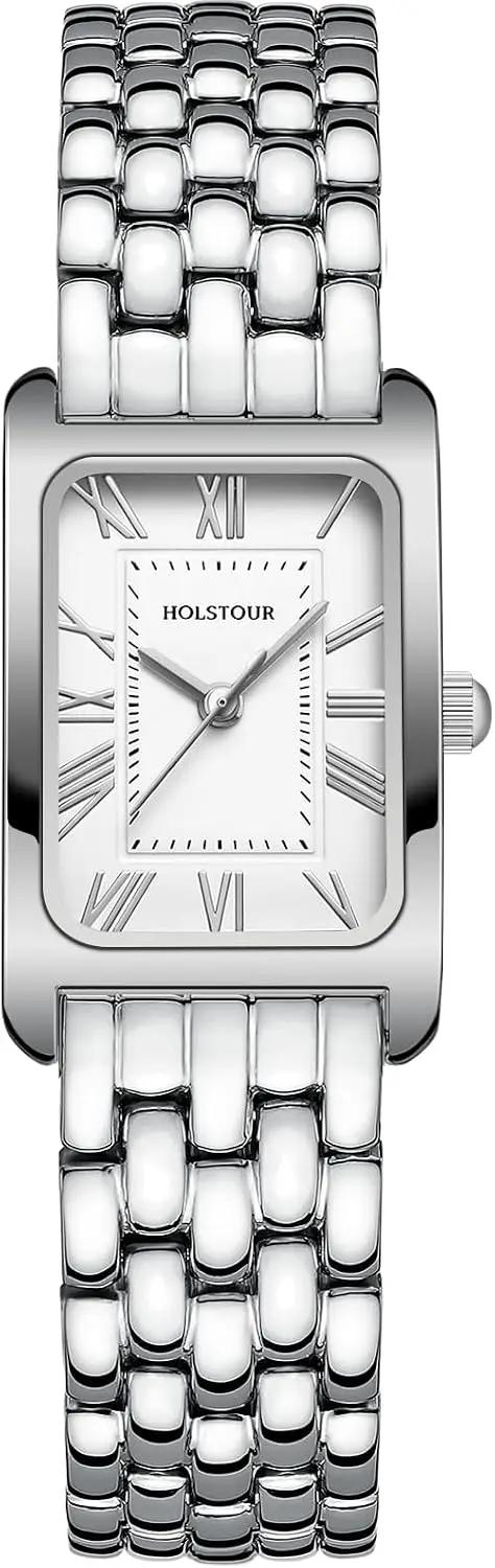 HOLSTOUR Watches for Women Vintage Bracelet Roman Dial Rectangular Case Gold Watch Waterproof with Tools