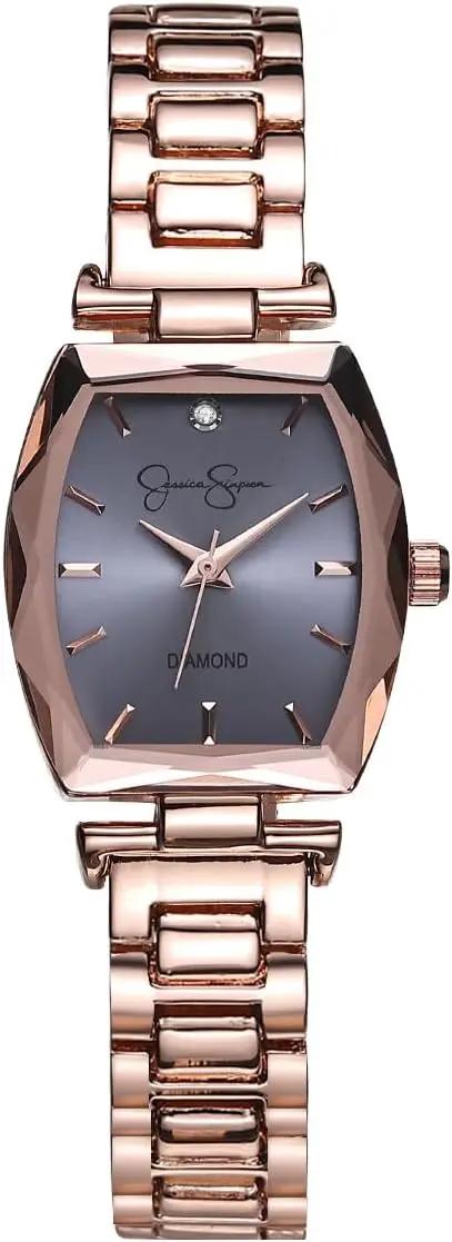 Jessica Simpson Diamond Collection Women's Watch, Classic Quartz, Metal Band, Barrle Faceted Crystal Face, Elegant Dress Watch for Women
