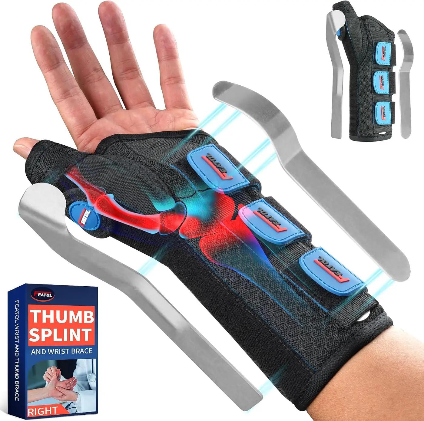 FEATOL Carpal Tunnel Wrist Brace Night Support, Thumb Spica Splint Left Hand for De Quervains Tenosynovitis, Tendonitis, Thumb Brace for Women Men, Black Blue, Large/XLarge OEKO-TEX STANDARD 100