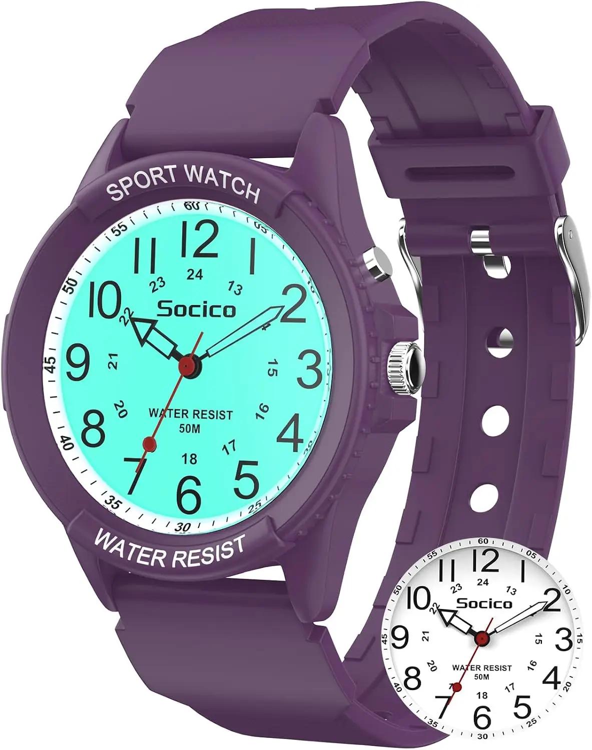 SOCICO Watch for Men Women Big Face Classic Analog Quartz Sports Backlight Unisex Waterproof Nurse Watch for Medical Army Military Time with Second Hand Easy to Read Casual Wristwatch Global Recycled Standard