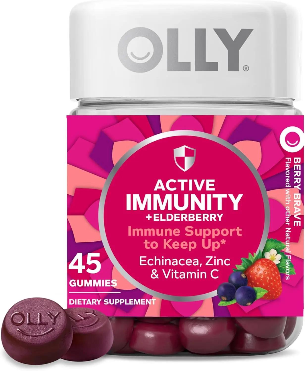 OLLY Active Immunity Gummy, Immune Support Supplement,* Elderberry, Zinc, Vitamin C, Berry Flavored, 15 Day Supply - 45 Count