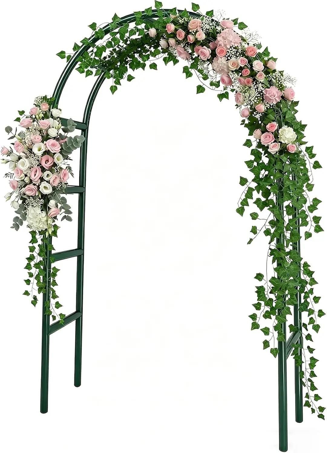 RUBFAC 7.8ft Metal Garden Arch Trellis for Climbing Plants Outdoor, Garden Arbors and Arches, Halloween Archway for Pumpkin Balloon Rose Vines Wedding Christmas Birthday Party Decorations, Army Green