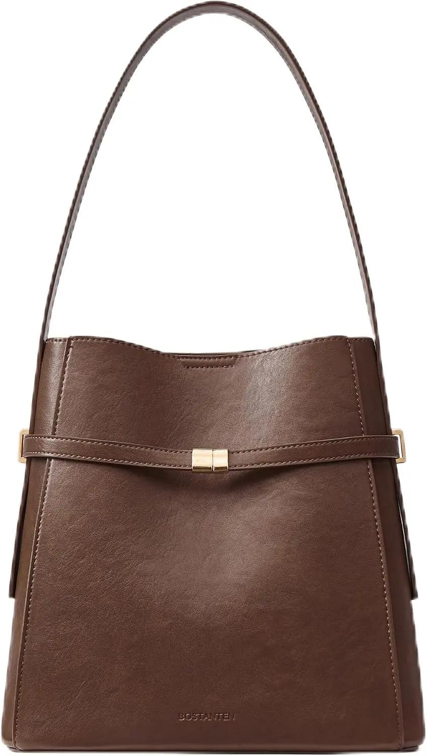 BOSTANTEN Bucket Bag Soft Vegan Leather Purses for Women Trendy Shoulder Handbags with Separate Pouch Global Recycled Standard