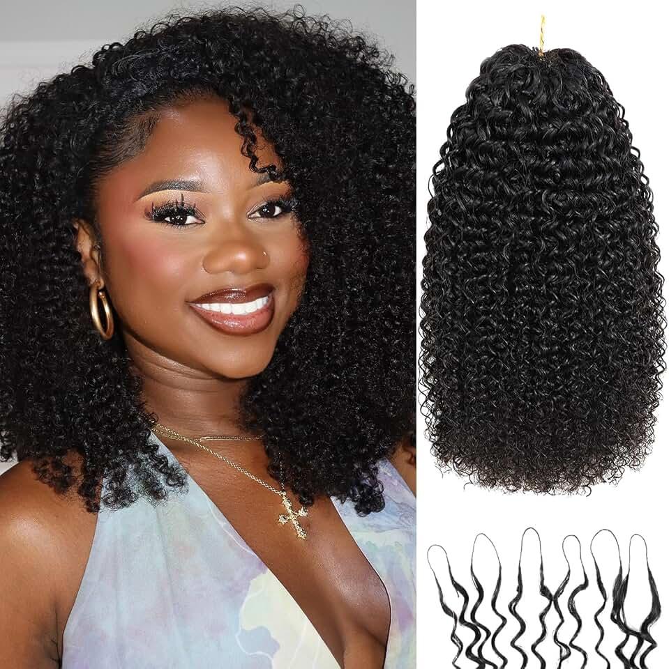 Beauty Youth Kinky Curly Miracle Knots Human Crochet Hair, Invisible Pre-Separated Feather Crochet Human Hair Extensions For Black Women, Natural Black 110g/Pack 16 Inch