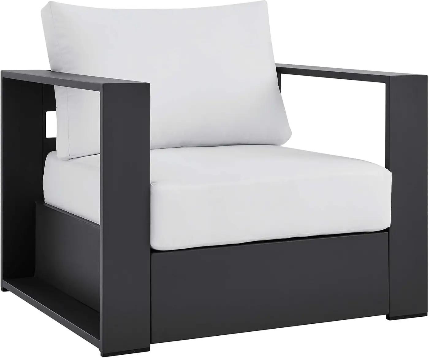 Modway Tahoe Aluminum Outdoor Patio Armchair in Gray White