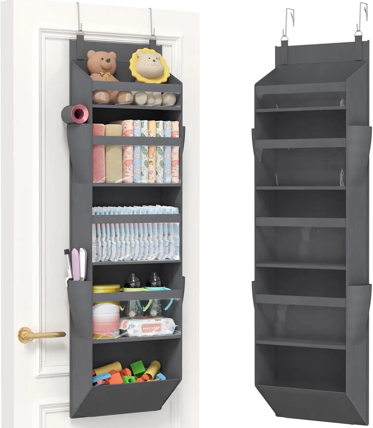 Lifewit 1 Pack Over the Door Organizer, 5 Section Clear Window Hanging Storage with 4 Side Pockets, Sturdy Anti Tilt 40 lbs Load Behind Door for Closet, Bedroom, Bathroom, Nursery, Dorm, Gray