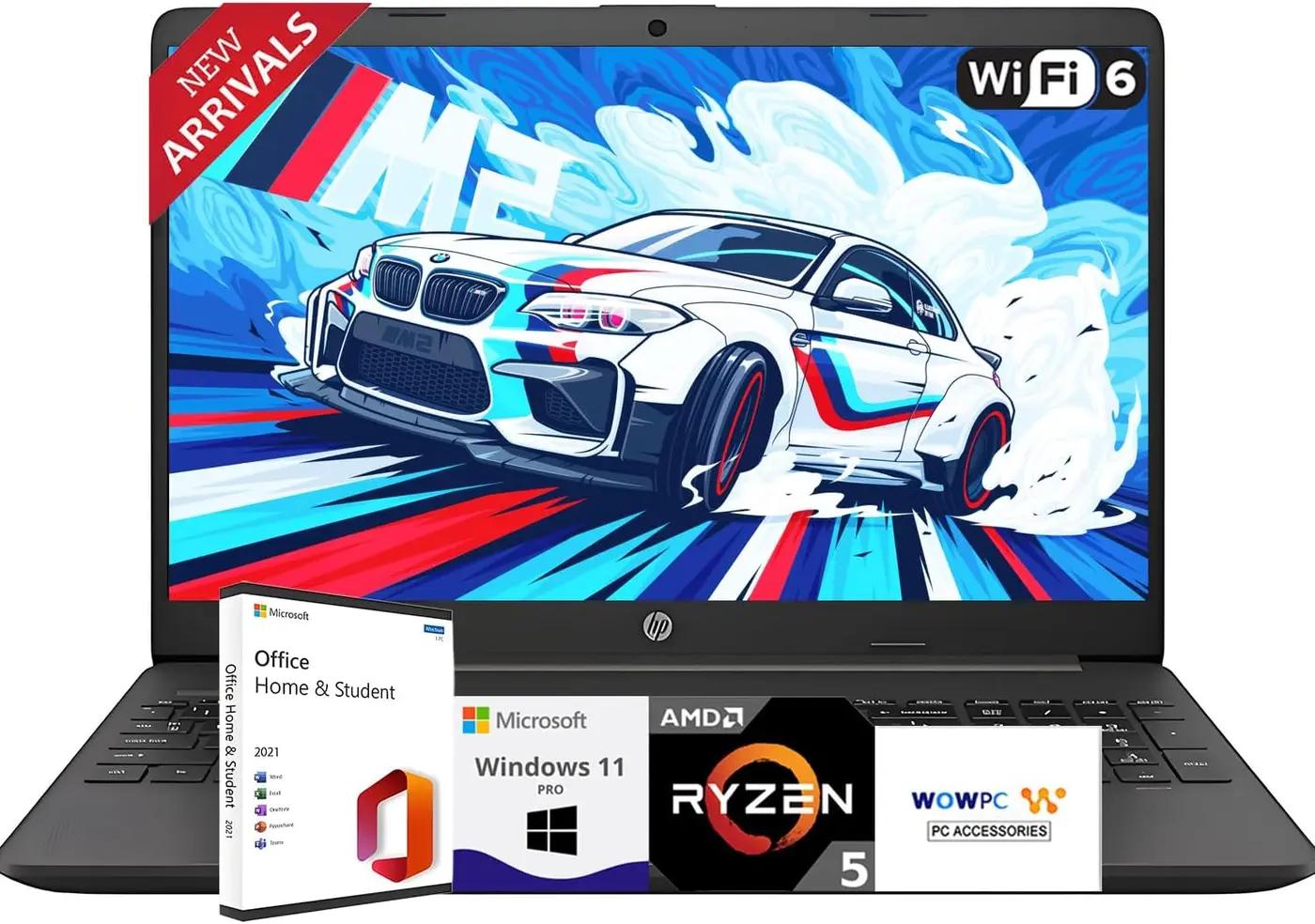 HP 2025 Latest 15.6" Business and Student Laptop, AMD Ryzen 5 7530U (Outperforms i7-1165G7), 16GB RAM, 512GB SSD, Ultra Quiet Design, Long Battery Life, Windows 11 Pro with Microsoft Office, WOWPC USB