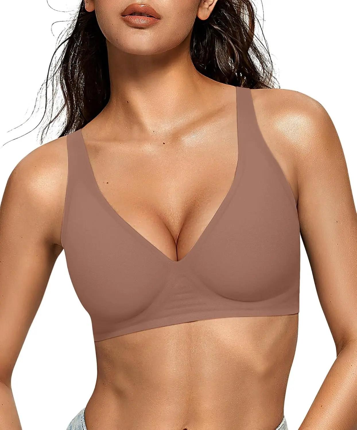 OEAK Womens Deep V Bras Wireless Comfortable Bra Supportive No Underwire Bras Tshirt Push Up Bralettes Plunge Seamless Bra OEKO-TEX STANDARD 100