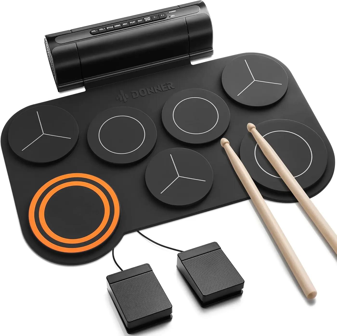 Donner Electronic Drum Set, 7 Pads Electric Drum Pad Roll Up Quiet Drum Pad Built-in Speaker, 40 Drum Lessons Included, Kids Holiday Christmas &amp; Birthday Gift Instrument Toys(DED-20)