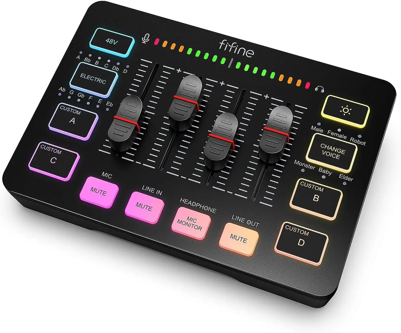 FIFINE Gaming Audio Mixer, Streaming RGB PC Mixer with XLR Microphone Interface, Individual Control, Volume Fader, Mute Button, 48V Phantom Power, for Podcast/Recording/Vocal/Game Voice-AmpliGame SC3 Global Recycled Standard
