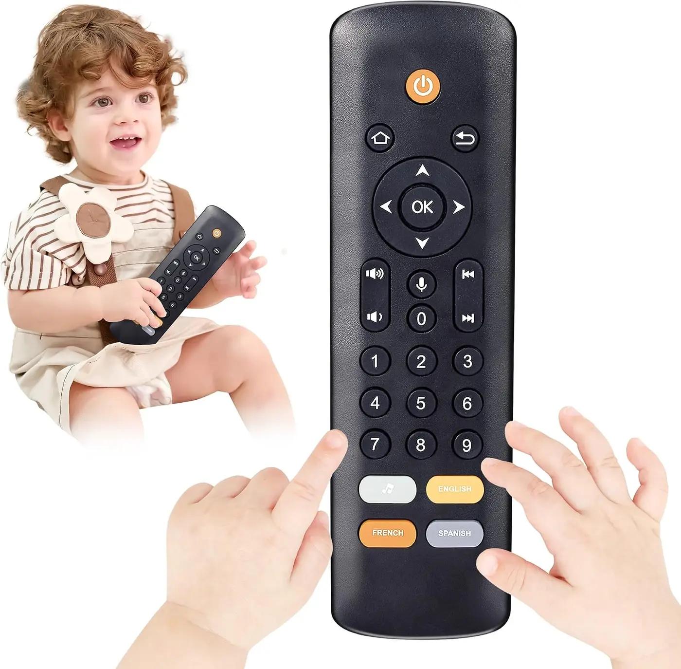 Baby TV Remote Toy - Realistic Play Remote toy with Lights and Sounds, 3 Languages (English, Spanish &amp; French), Learning Musical Toys, Preschool Infant Boys Girls Toys Gift for 1 2 Year Old, Black.