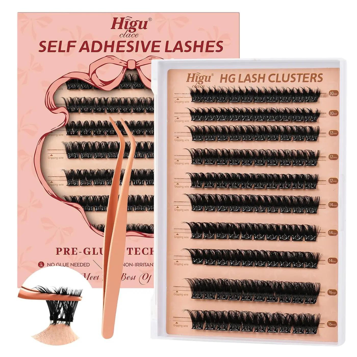 Higu clace Self Adhesive Eyelashes 100pcs Volume Pre Glued lash clusters kit Mix 10-16mm, Preglued Eyelash No Glue Needed Easy to Use, DIY Eyelash clusters(AD11)