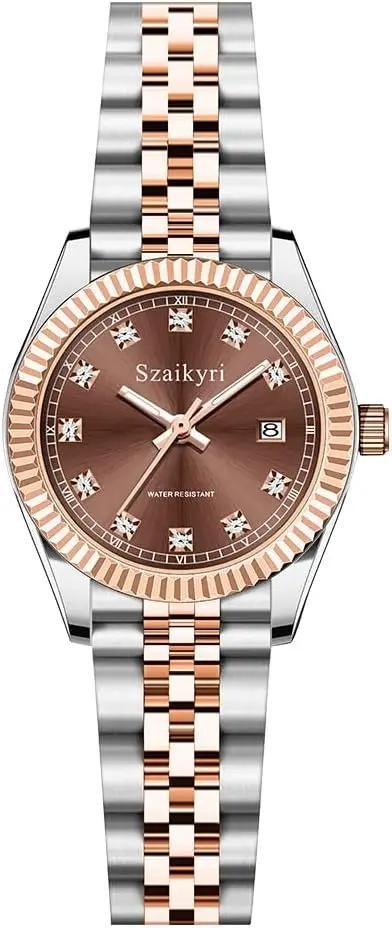 Szaikyri Classic Watch for Women with Solid Stainless Steel Band and Calendar Water Resistant