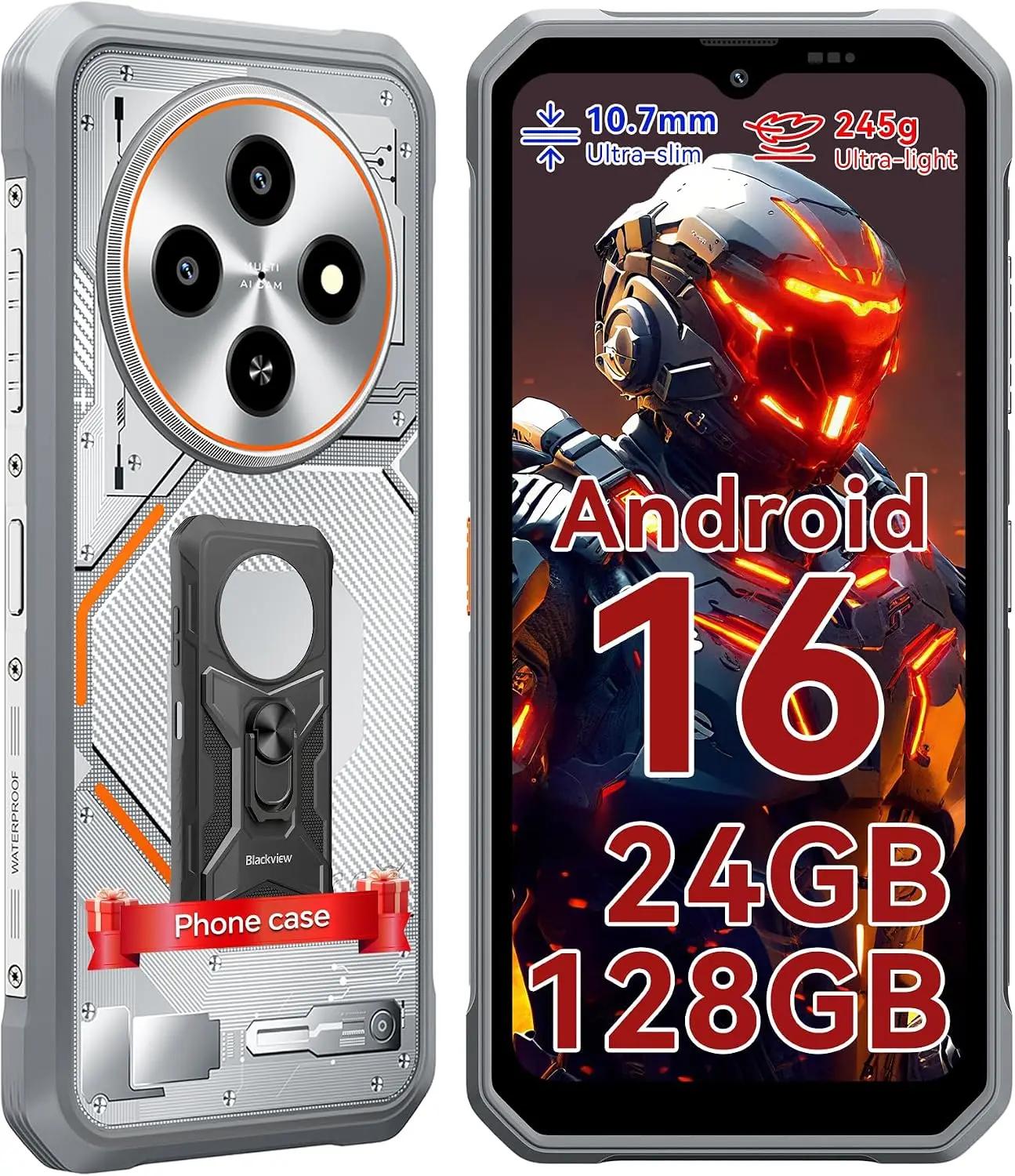 Blackview Fort 2 Rugged Phone Android 16, 10.7mm Ultra-Thin Rugged Smartphone Unlocked, 24GB + 128GB/2TB 6.56”HD+90Hz Large Dispaly, 4G T-Mobile Dual SIM IP69K Waterproof 16MP+13MP Camera, NFC/OTG/GPS