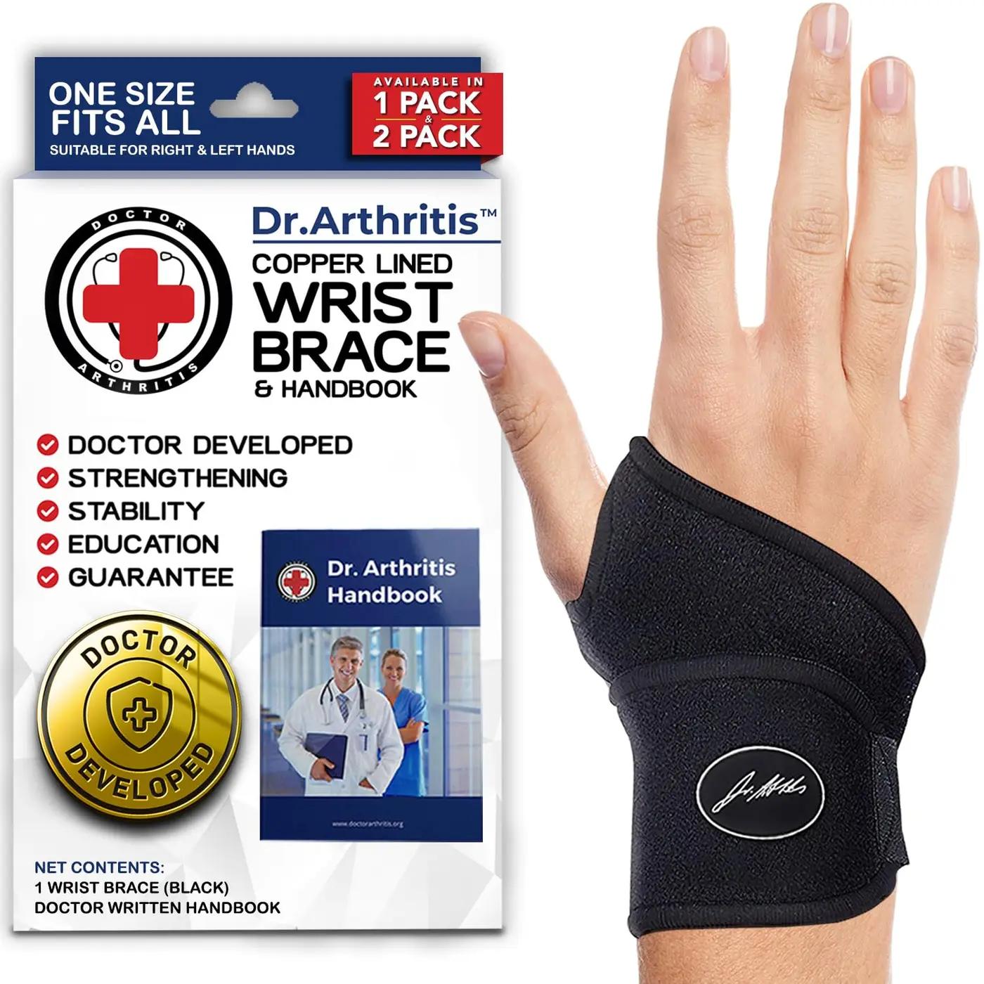 Doctor Developed Wrist Brace, Wrist Wraps for Carpal Tunnel Arthritis, Tendonitis, Hand Support, Ideal for Fitness, Weightlifting - Handbook Included (Wrist Brace 1 Pack) ClimatePartner certified