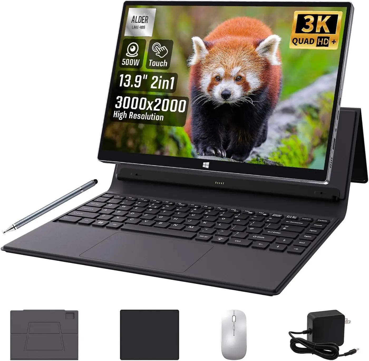 BINTEC 13,9'' 2 in 1 laptops,Convertible Touchscreen Tablet，in tel N95 (up to 3.4 GHz),16GB RAM 512 SSD,3K (3000 * 2000) IPS Touchscreen, Tablets with Keyboard,USB*2,BT5.0, (Silver, 16GB+512GB)