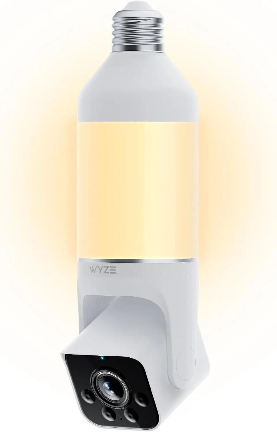 WYZE Bulb Cam Security Camera, 2K HD Outdoor Light Bulb Camera, Color Night Vision, Dimmable LED Bulb, Motion Detection, Siren Alarm, Works w/Alexa/Google Assistant. Free Expert Support
