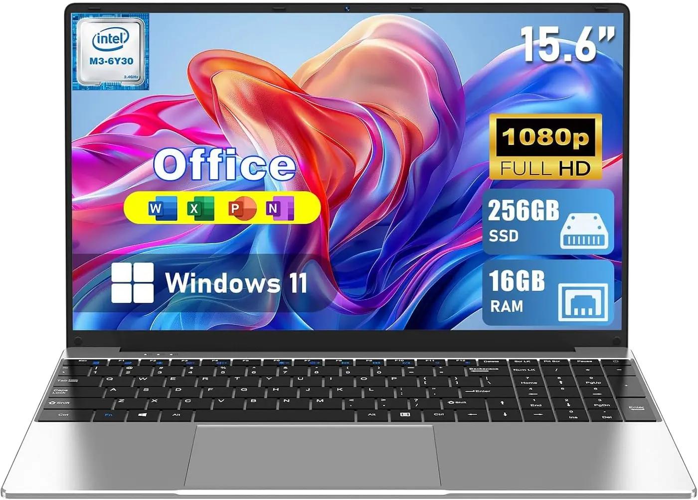 2026 New Laptop Computer, 15.6 Inch Window 11 Pro Lap Top PC 16GB RAM 256GB SSD, Core M3(Beat N4000), 2-Year Warranty, Office 365, FHD 1920 * 1080, 180°Open, UHD Graphics, Full-Size Keyboard