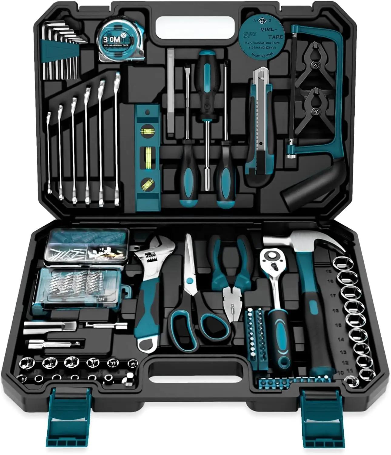 Sundpey Home Tool Kit 257-PCs - Household Basic Repair Tool Set for Men Women - General Hand Mechanic's Tool Set &amp; Screwdriver Set &amp; Wrench Set &amp; Socket &amp; Portable Tool Box Storage Case Blue