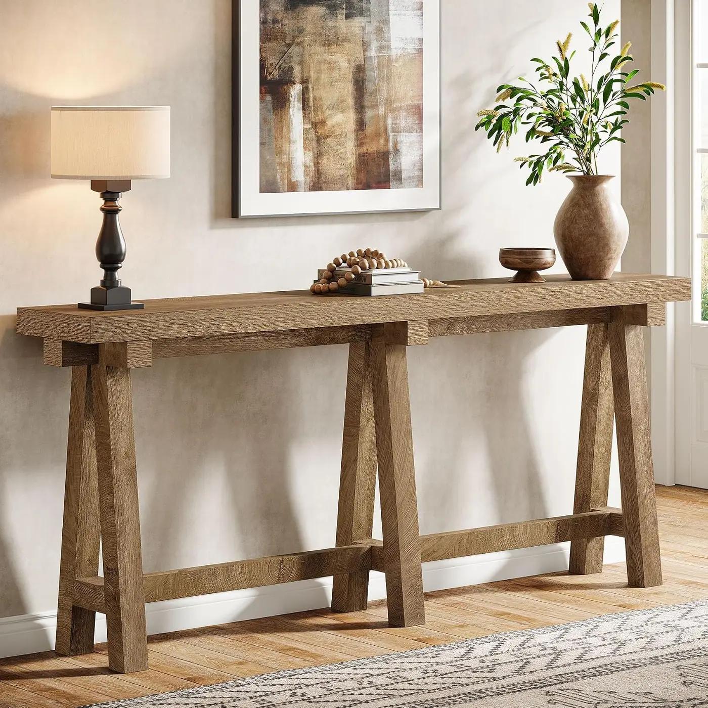 Tribesigns 70.9" Extra Long Console Table, Farmhouse Wooden Sofa Table Behind Couch with Storage, Narrow Console Station, Rustic Entryway Furniture for Hallway, Entry, Foyer, Living Room, Brown