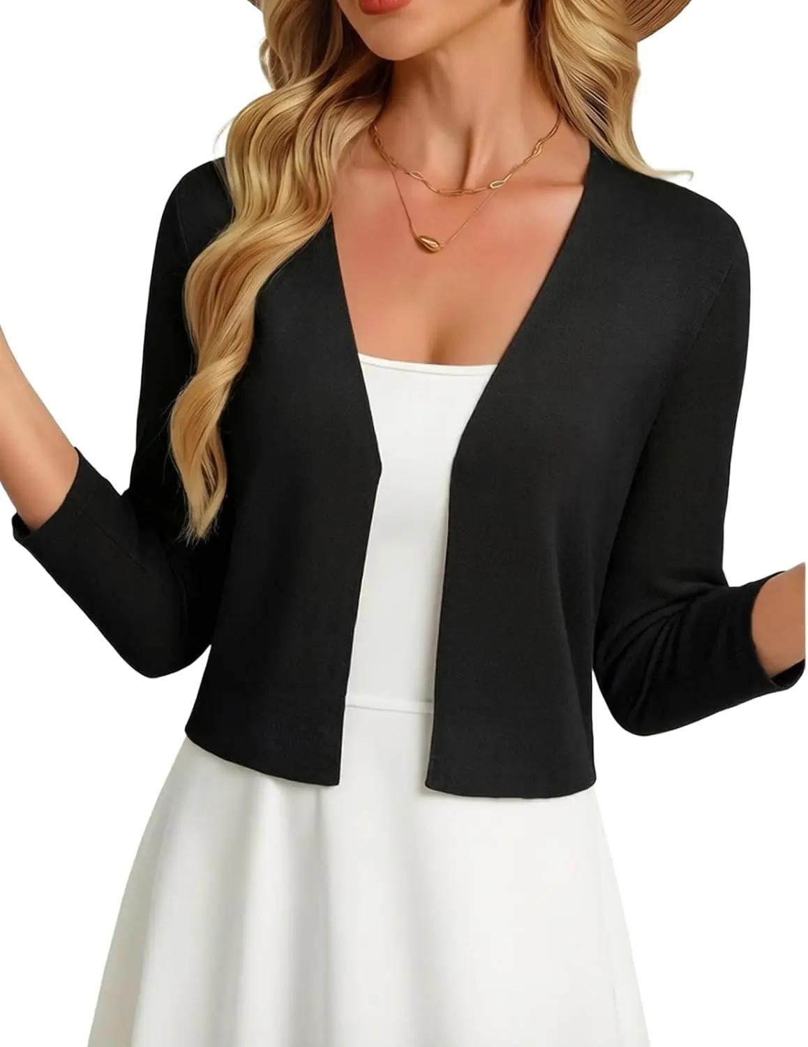 GRACE KARIN Women's 3/4 Sleeve Cropped Cardigan Sweater Lightweight Open Front Dressy Causal Shrug Spring Fashion Global Recycled Standard