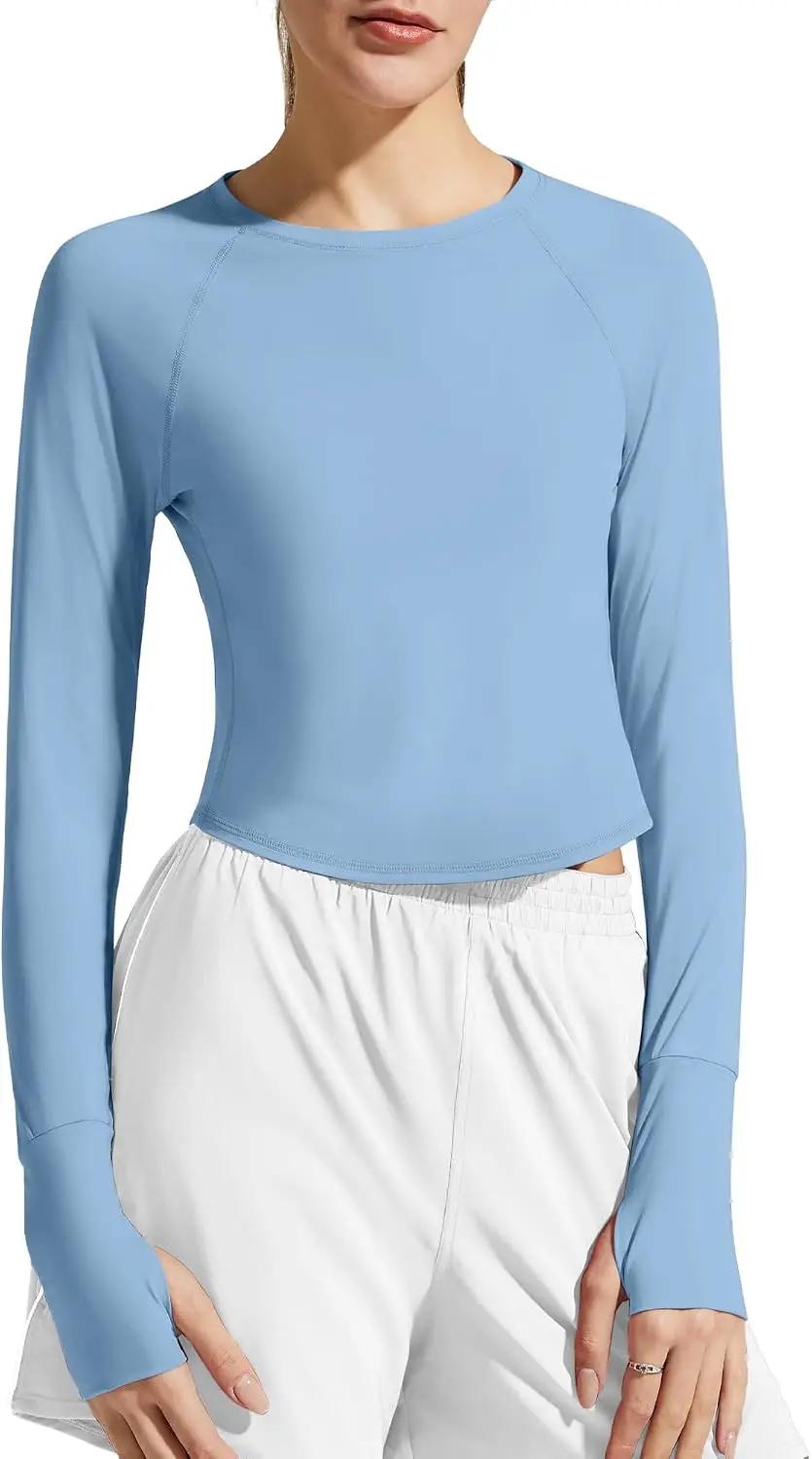 G4Free Lightbreeze Women's UPF 50+ Long Sleeve Rash Guard Quick Dry Crop Workout Tops Thumbholes Sun Shirts Running Athletic