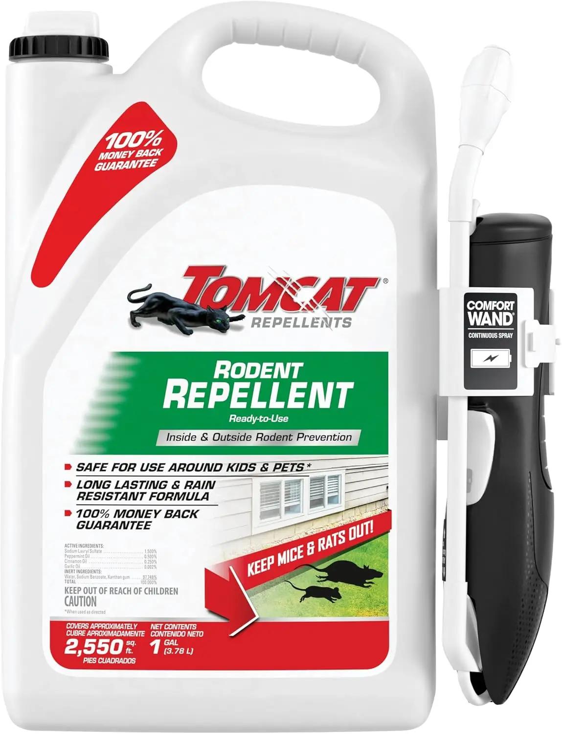 Tomcat Repellents Rodent Repellent Ready-to-Use with Comfort Wand - For Indoor and Outdoor Mouse and Rat Prevention, Peppermint Oil Spray for Rodents with Cinnamon &amp; Garlic Essential Oils, 1 gal.