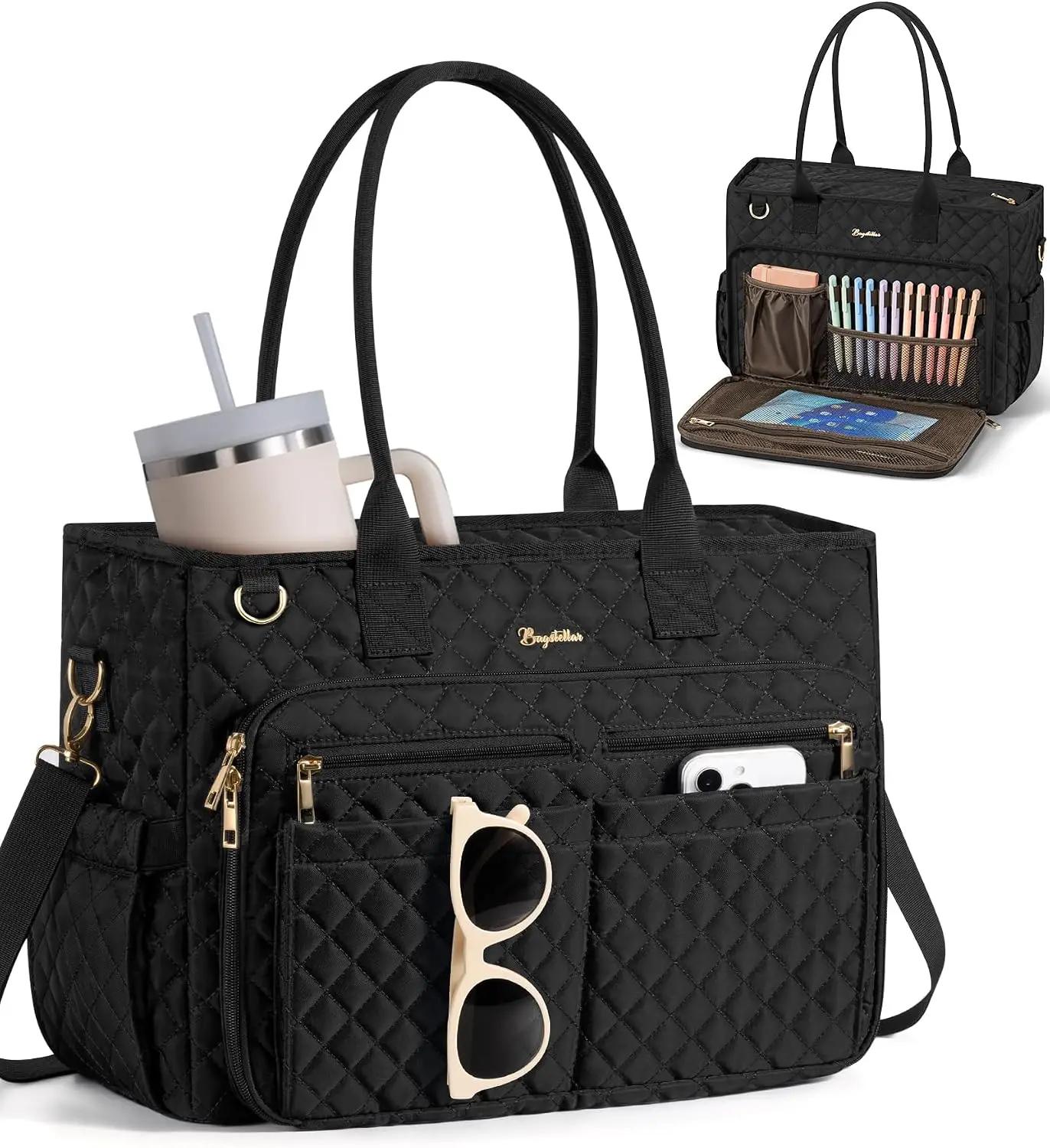 Bagstellar Teacher Bags for Women, 15.6 inch Laptop Work Tote Bag Quilted Nurse Bible Computer Shoulder Bag for School Travel
